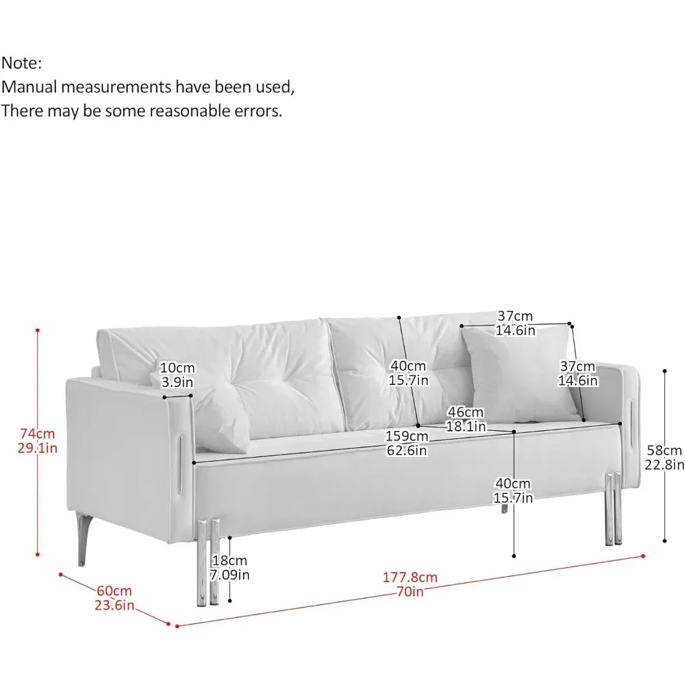 Velvet Couch, Loveseat Sofa Button Tufted Waterproof with 2 Throw Pillows