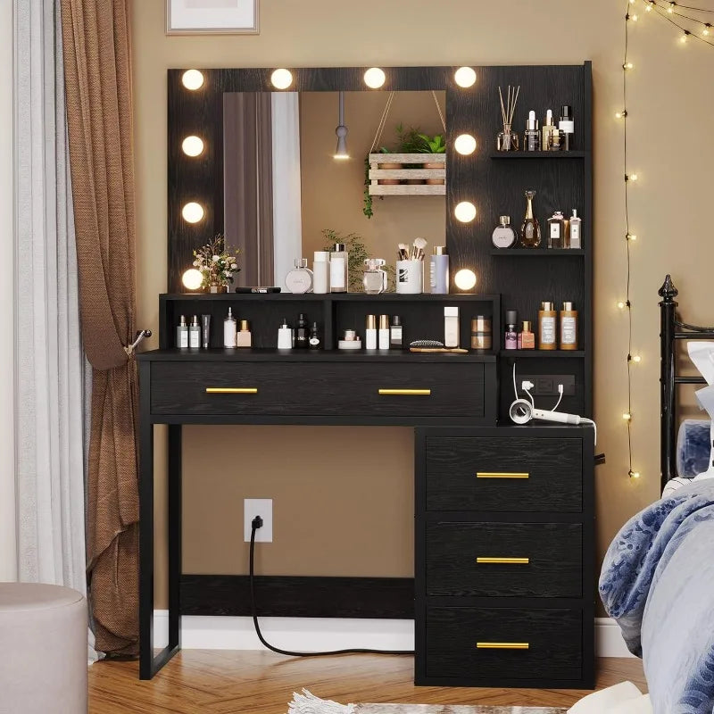 Makeup Vanity with Lights, Charging Station, with 10 Light Bulbs, Mirror & 3 Lighting Modes