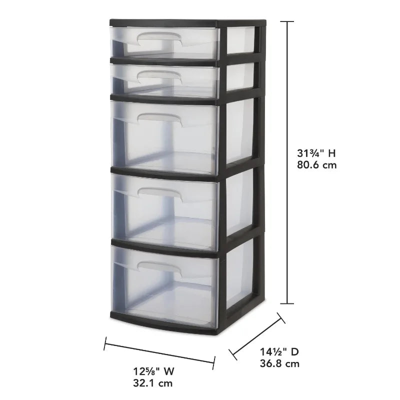 Plastic 5-Drawer Tower Plastic Home Office Bedroom & Closet Organizer Storage