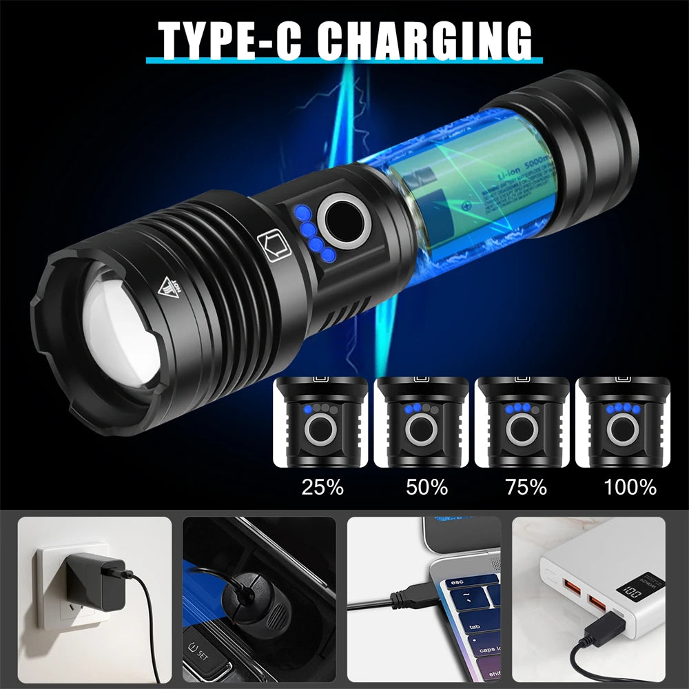 XHP50 Led Flashlight Long Range Aluminum Alloy Torch