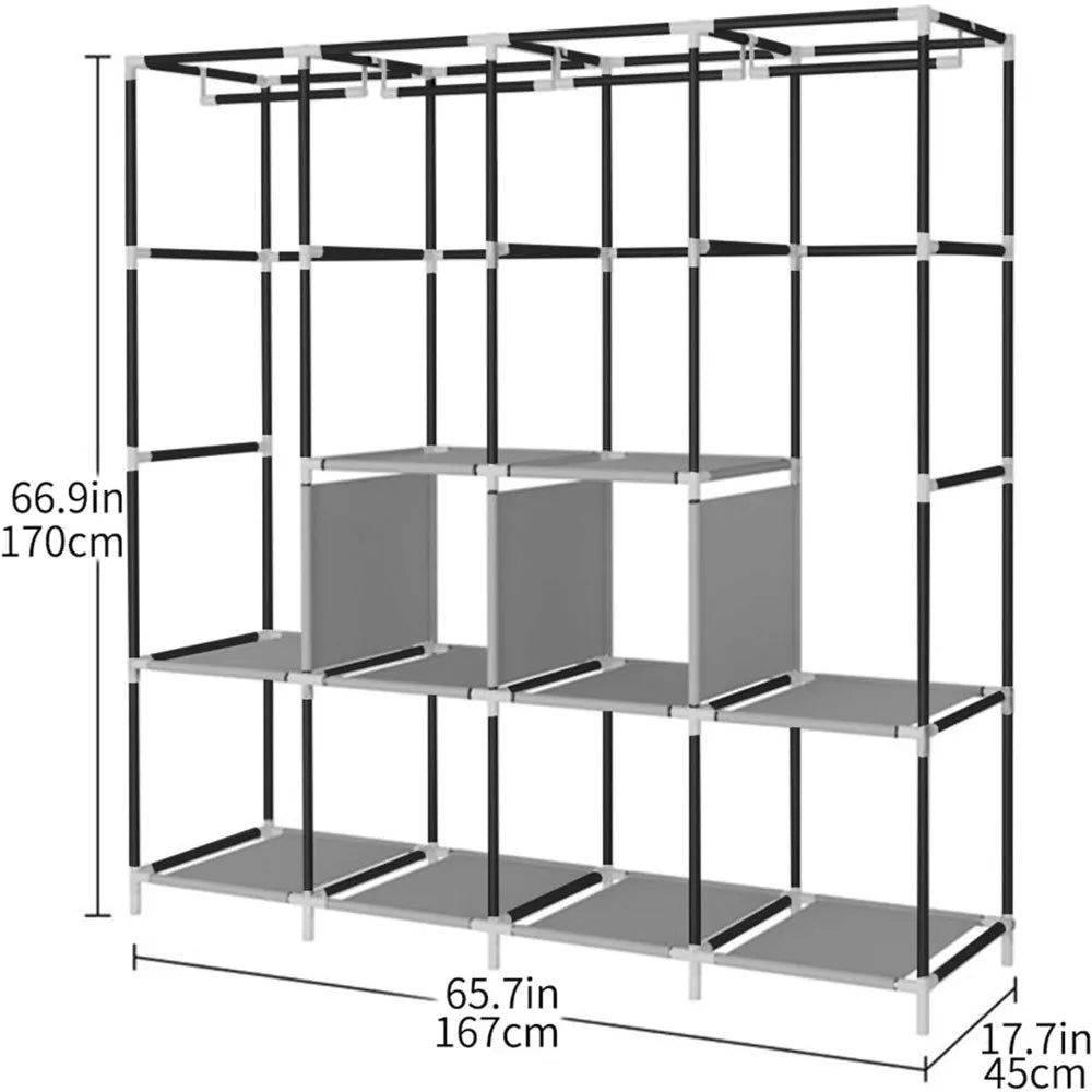 Portable Wardrobe, Shelves, Storage, Organizer with 4 Hanging Rail