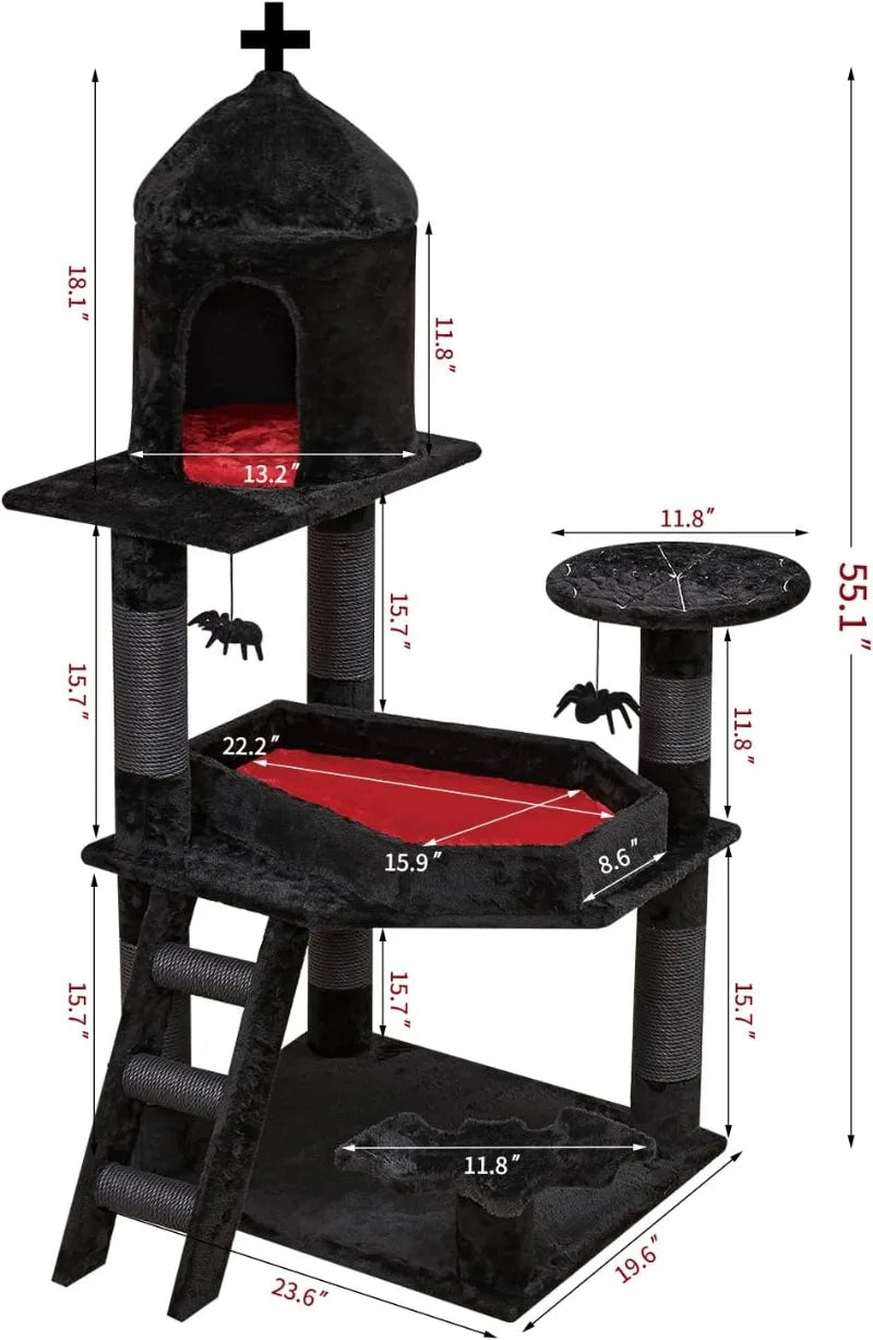 Cat Tree w/ Coffin Bed，55" Cat Tower w/ Spacious Cat Condo & Scratching Posts