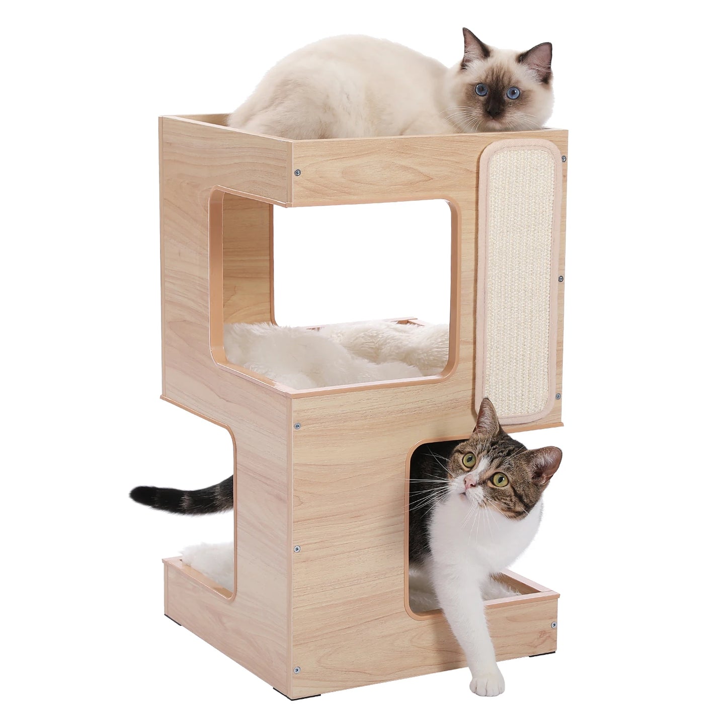 Modern Cat Tree with Scratcher Board Furniture Bed, 3 Levels