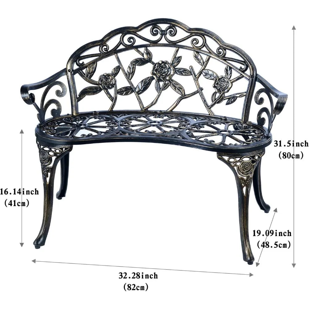 Patio Double Seat, Anti-Rust Cast Aluminum Patio Garden Bench