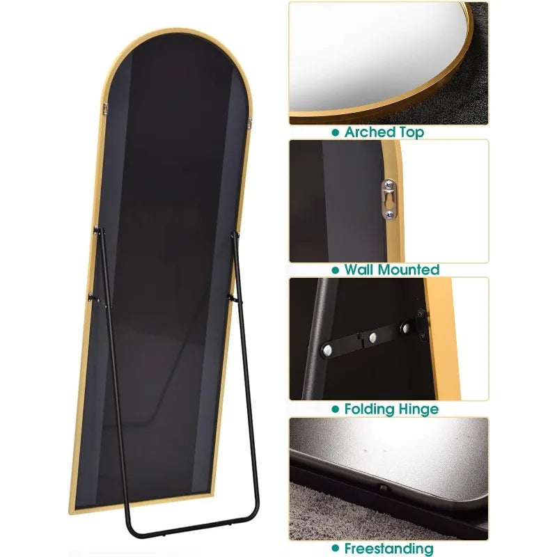 Full Length Floor Mirror, 21"×64" Arched with Stand