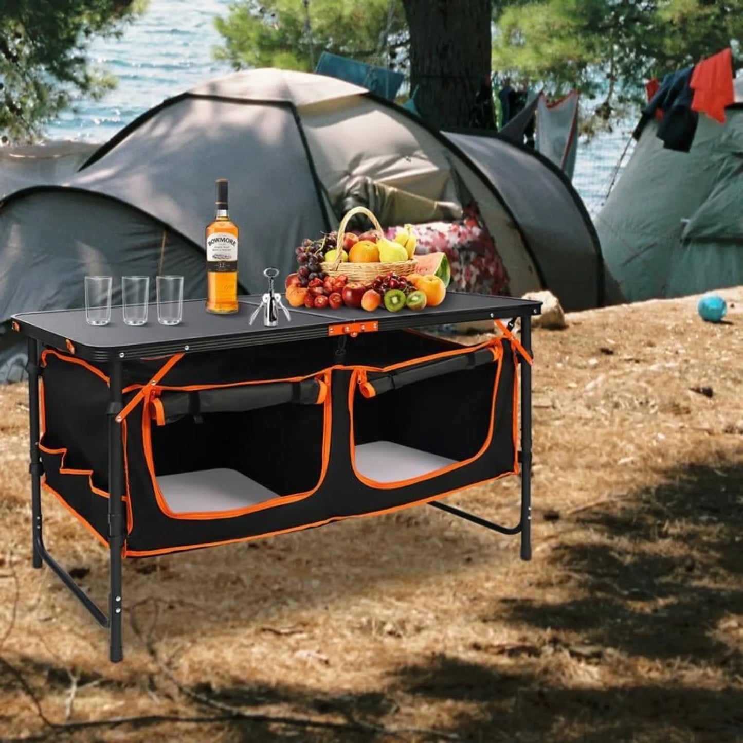 Folding Camping Table, Outdoor Adjustable Height Table with Storage Bag