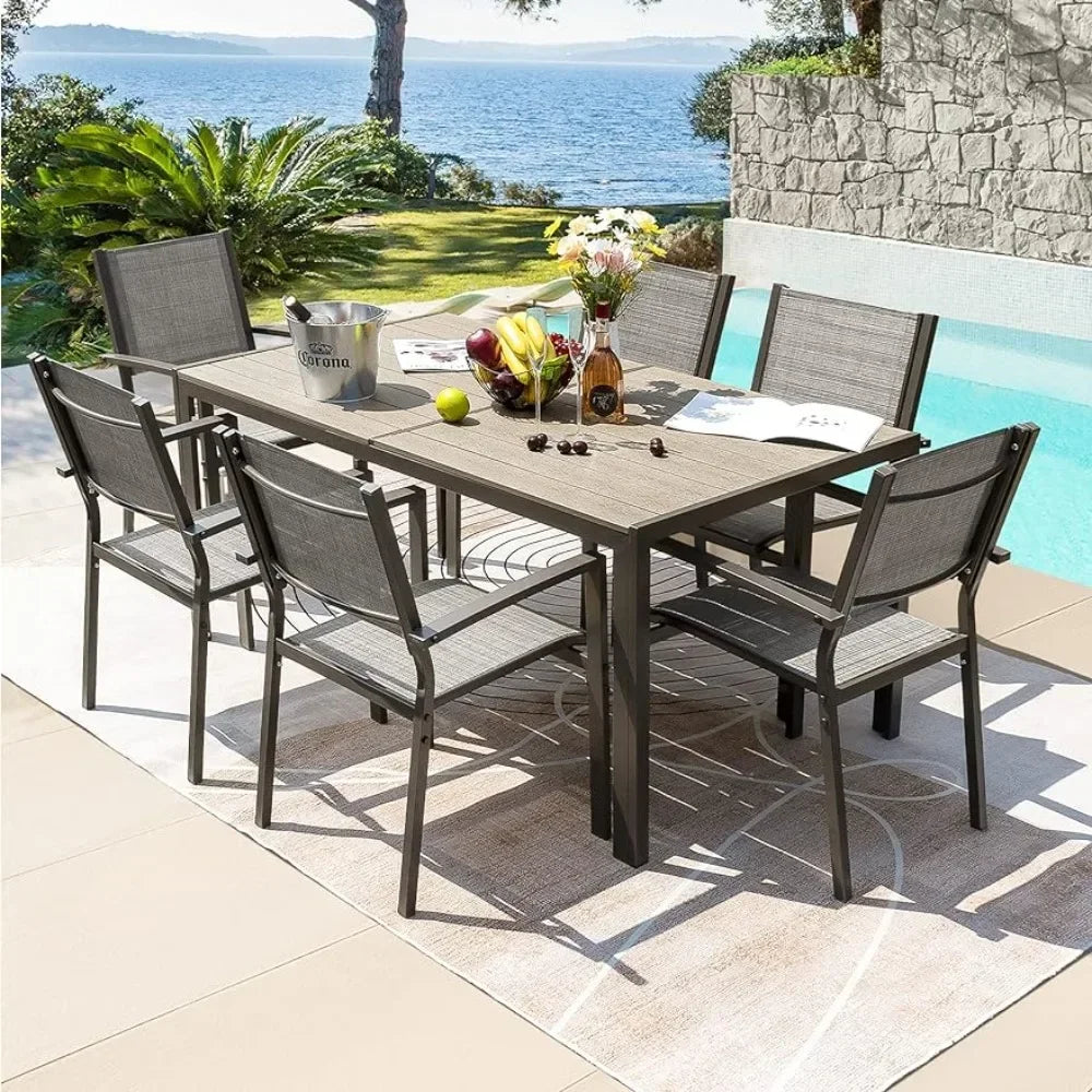 7 Piece Terrace Dining Outdoor Furniture Set with Weatherproof Table and 6 Stackable Chairs for Garden