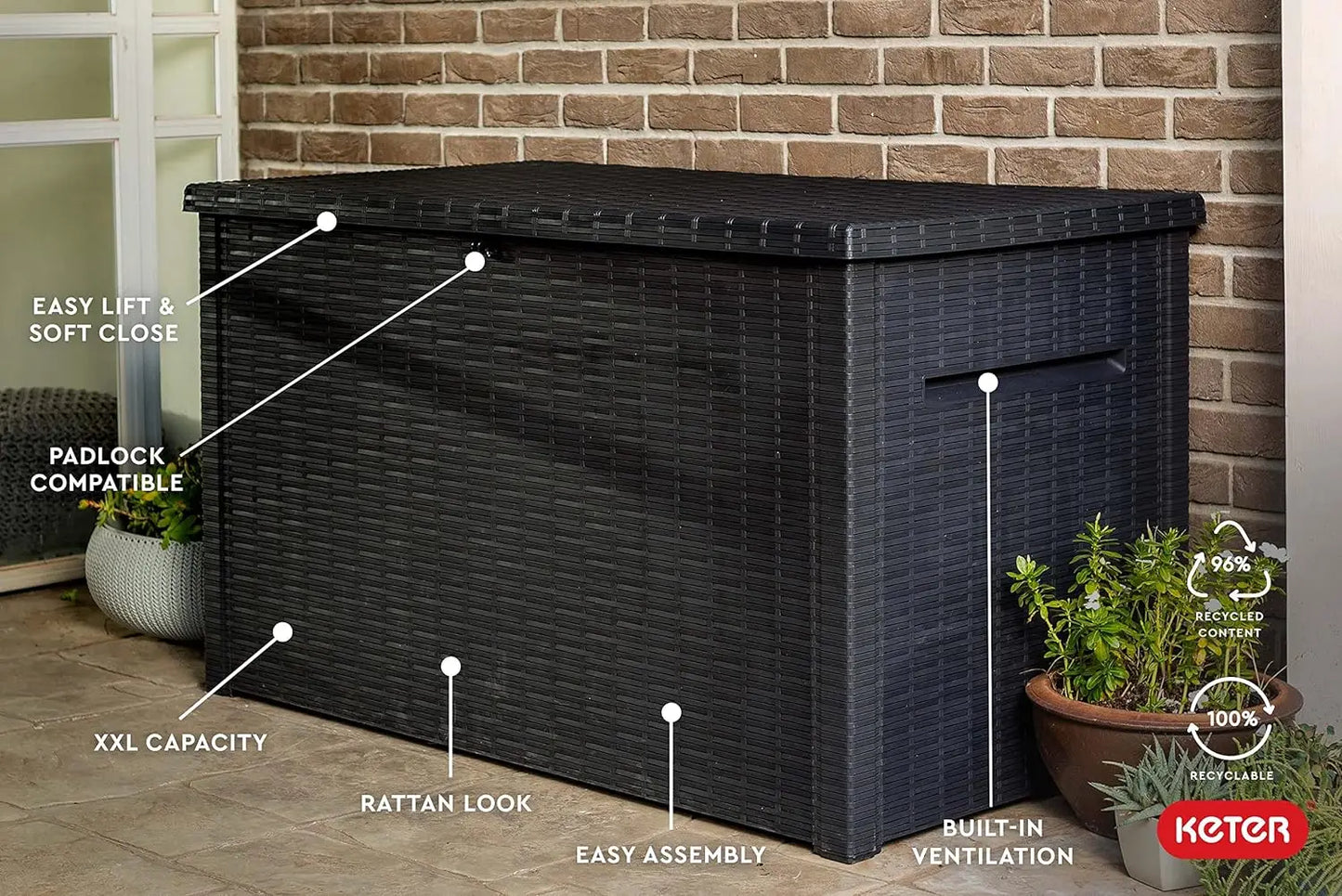 Keter Java XXL 230 Gallon Resin Rattan Large Outdoor Storage Deck Box