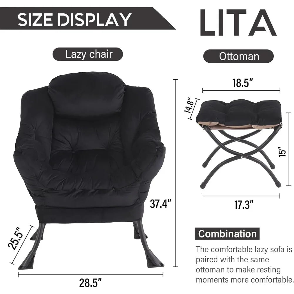 Modern Upholstered Accent Chair with Ottoman and Armrests