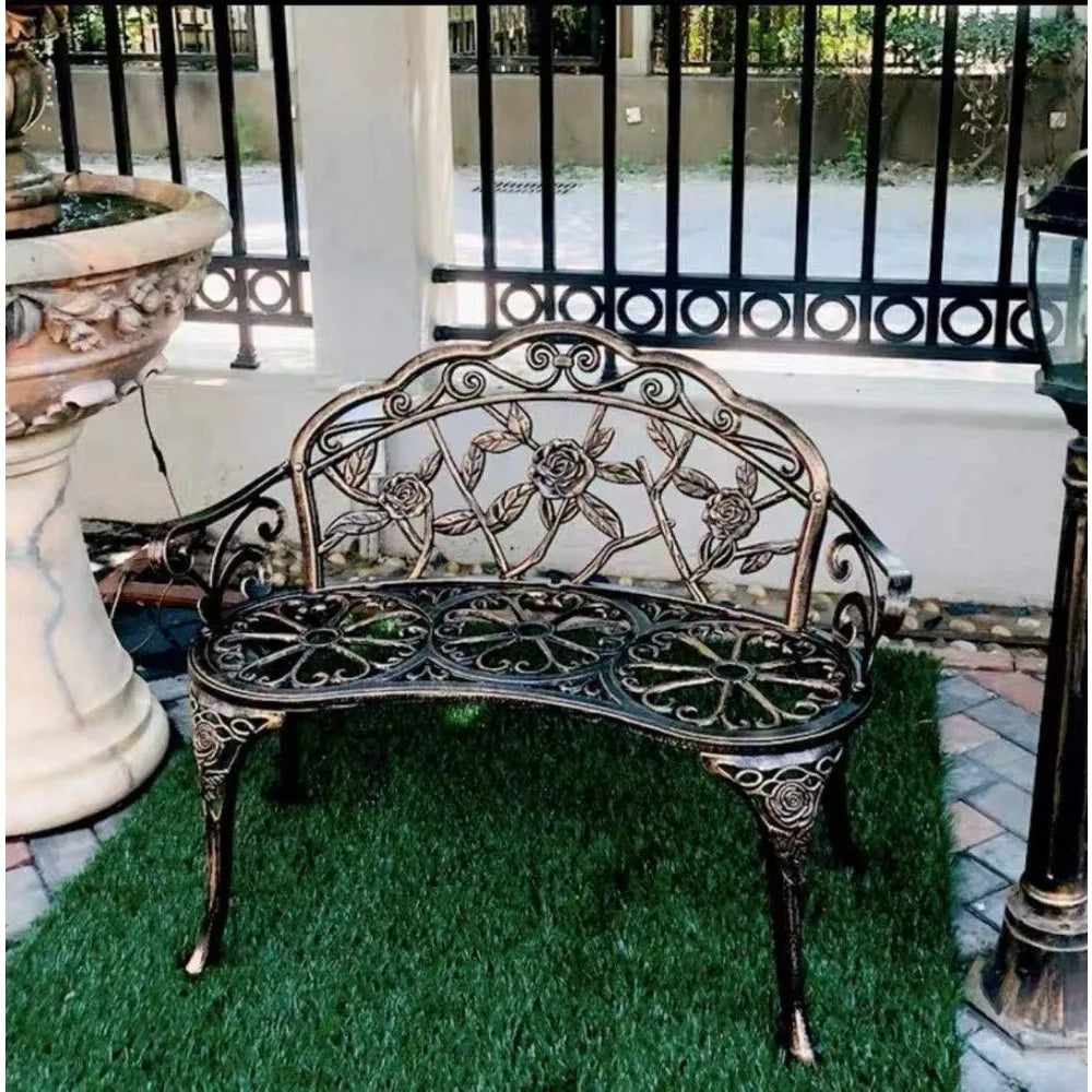 Patio Double Seat, Anti-Rust Cast Aluminum Patio Garden Bench