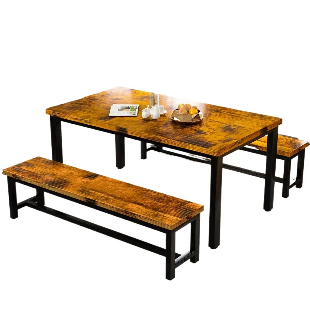 Dining Room Table Set, Kitchen Set with 2 Benches