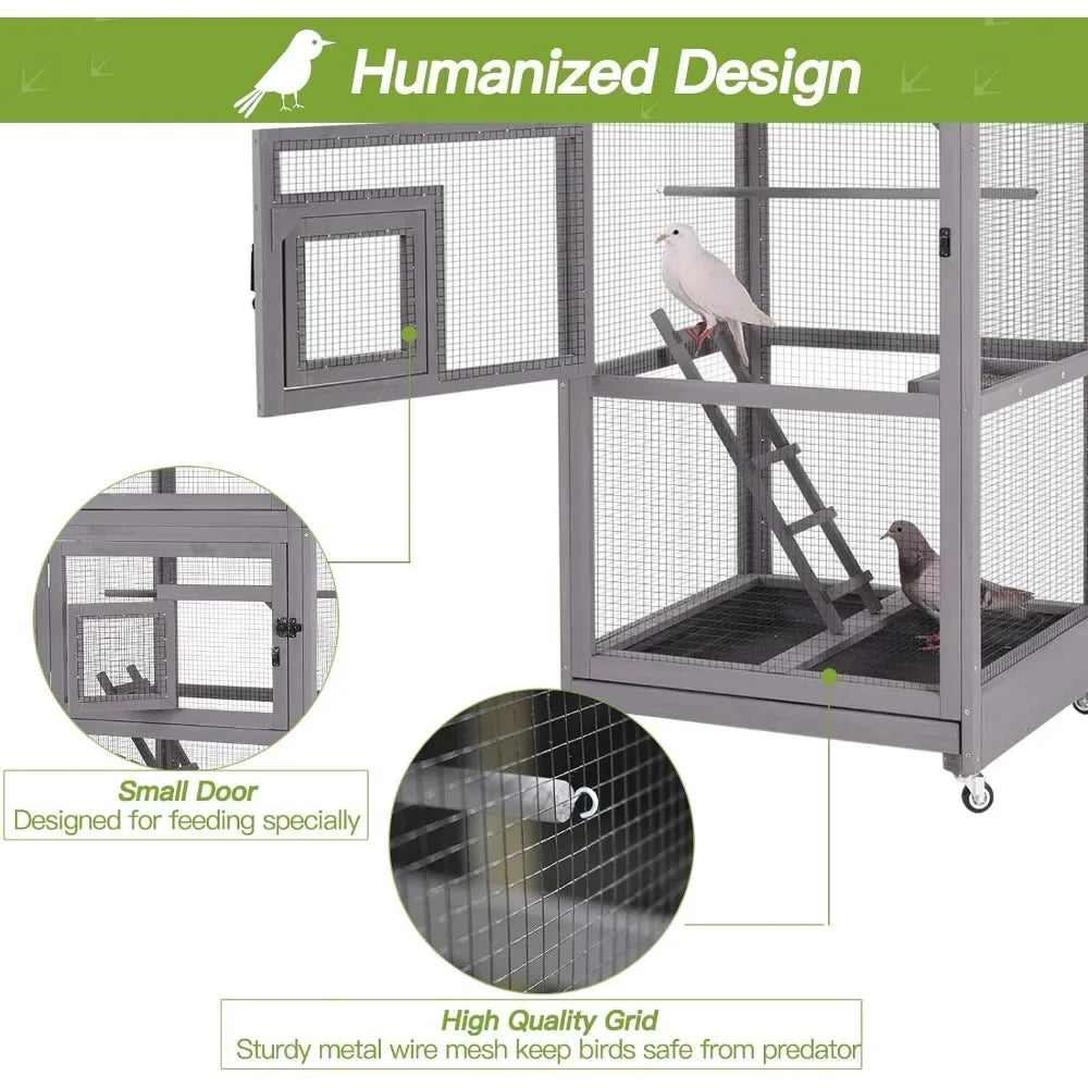 Bird Cage with Game Rack, Nest, and Easy-Clean Tray