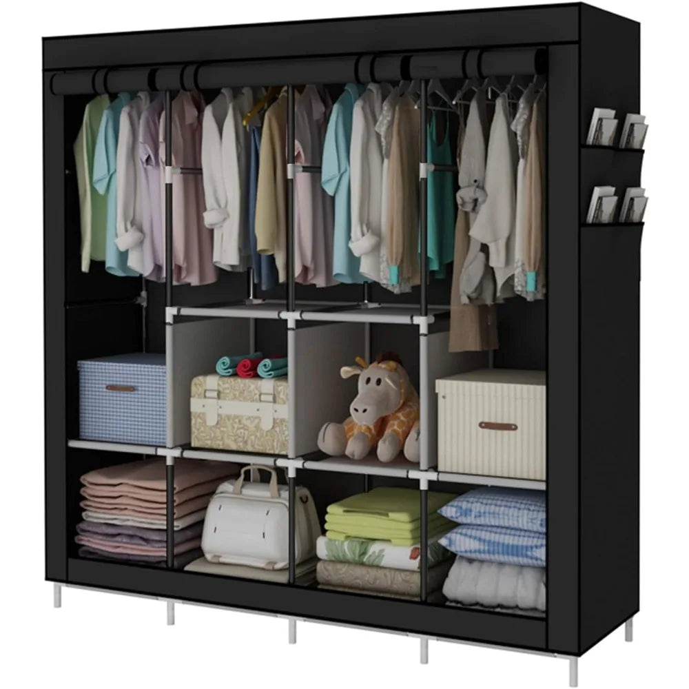 Portable Wardrobe, Shelves, Storage, Organizer with 4 Hanging Rail