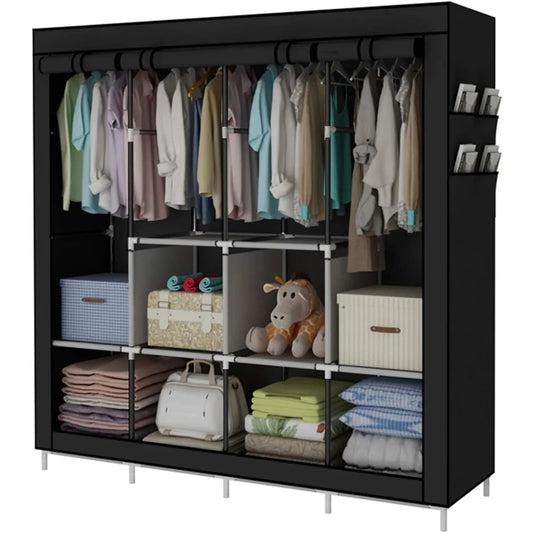 Portable Wardrobe, Shelves, Storage, Organizer with 4 Hanging Rail