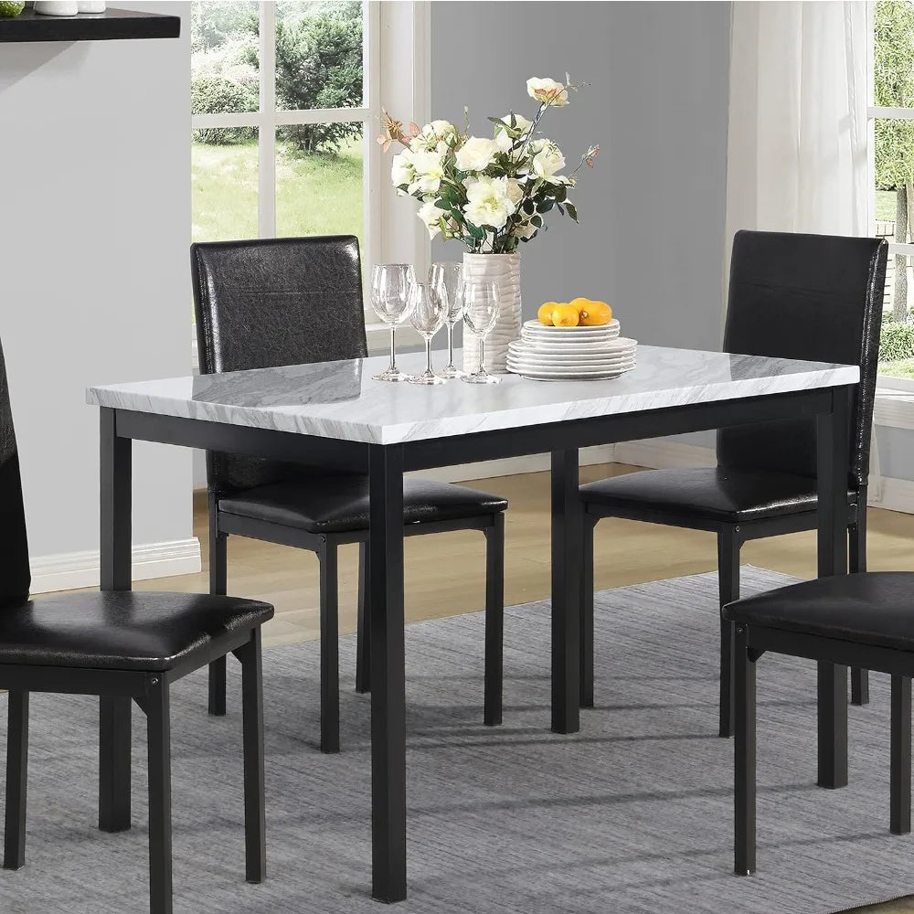 Family Metal Dining Table with Laminated Artificial Marble Countertop