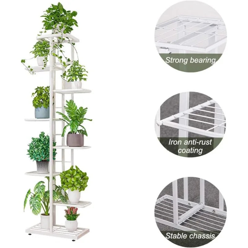 Metal 8 Tier Tall Plant Stand for Indoor Gardening