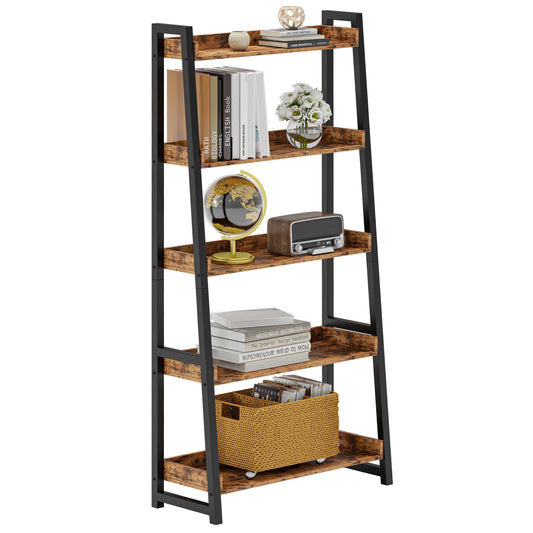 IRONCK Industrial Bookshelf 5-Tier 31.5in Wide, Ladder Shelves