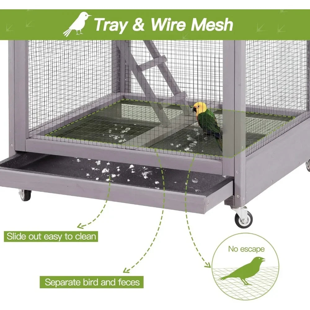 Bird Cage with Game Rack, Nest, and Easy-Clean Tray