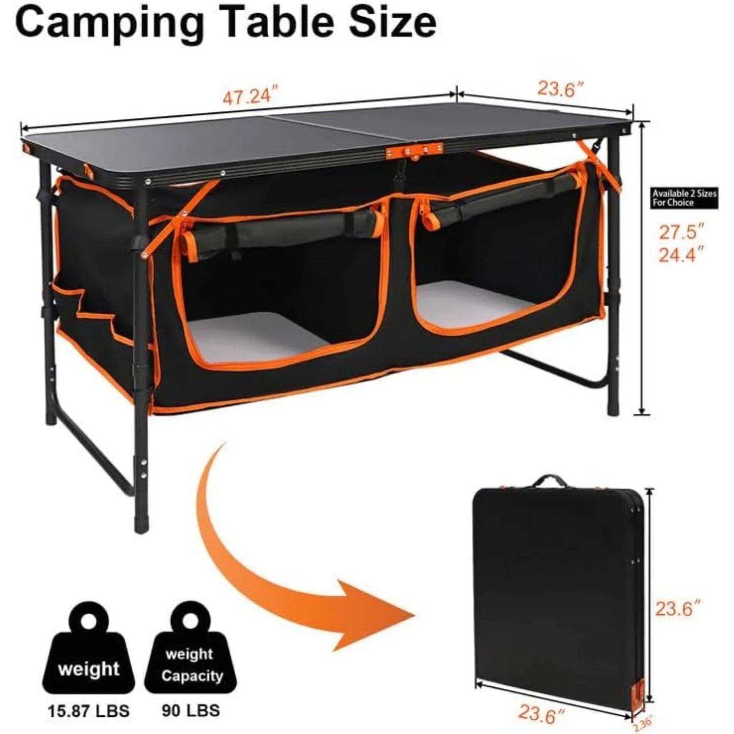 Folding Camping Table, Outdoor Adjustable Height Table with Storage Bag