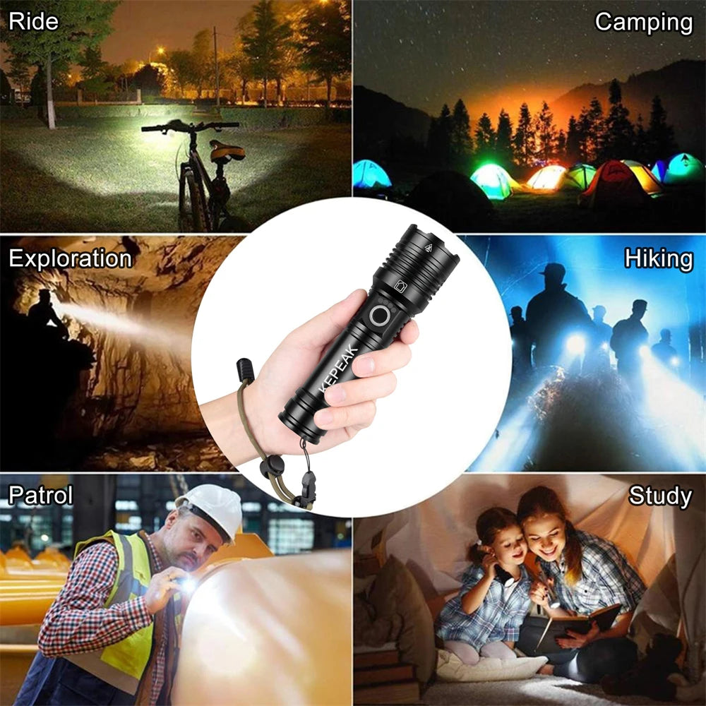 XHP50 Led Flashlight Long Range Aluminum Alloy Torch