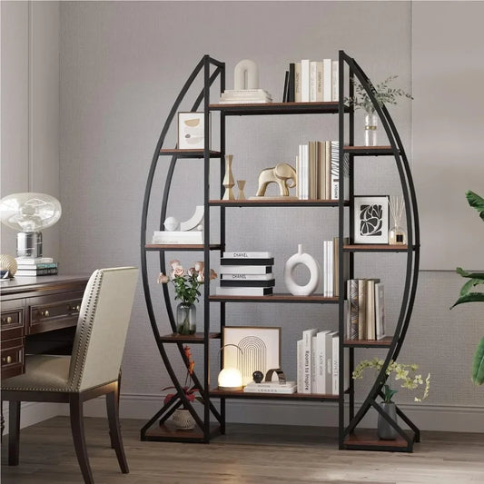 Oval Bookshelf 5 Tier Industrial Bookcases