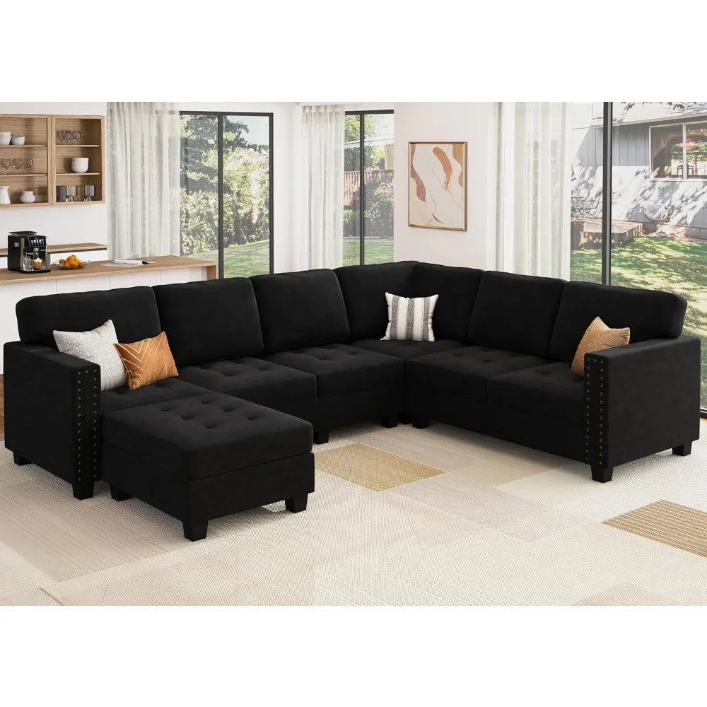 Living Room Sofas, 7-Seater Storage Ottoman Corner Sectional Couch