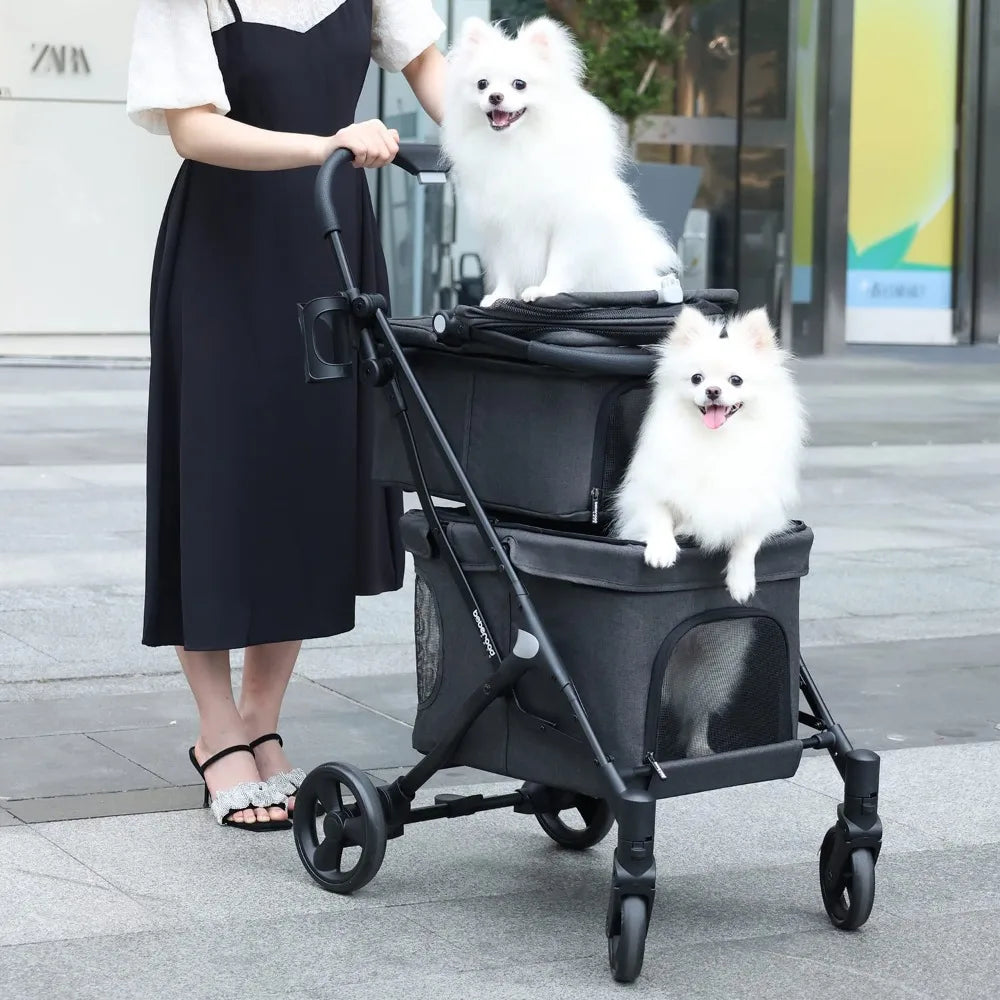 Double Pet Stroller for 2 Small Dogs or Cats Lightweight Foldable