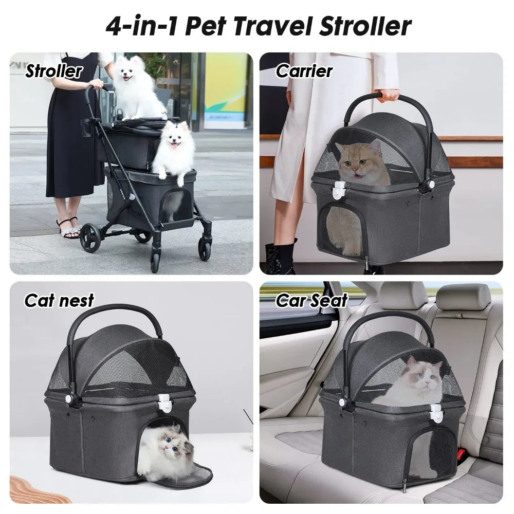 Double Pet Stroller for 2 Small Dogs or Cats Lightweight Foldable