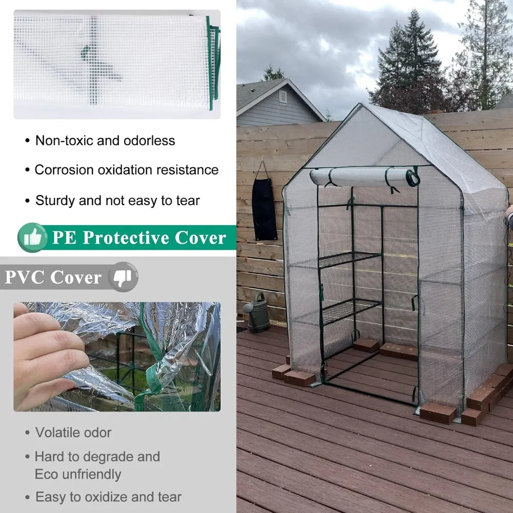 Portable Walk-in Green House for Outdoors with Roll-up Zipper Door, Anchors, and UV-Resistant Cover