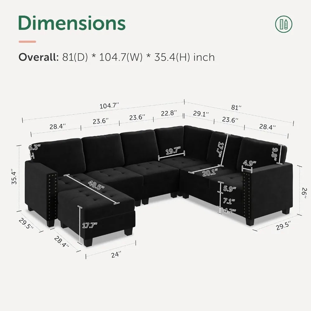 Living Room Sofas, 7-Seater Storage Ottoman Corner Sectional Couch