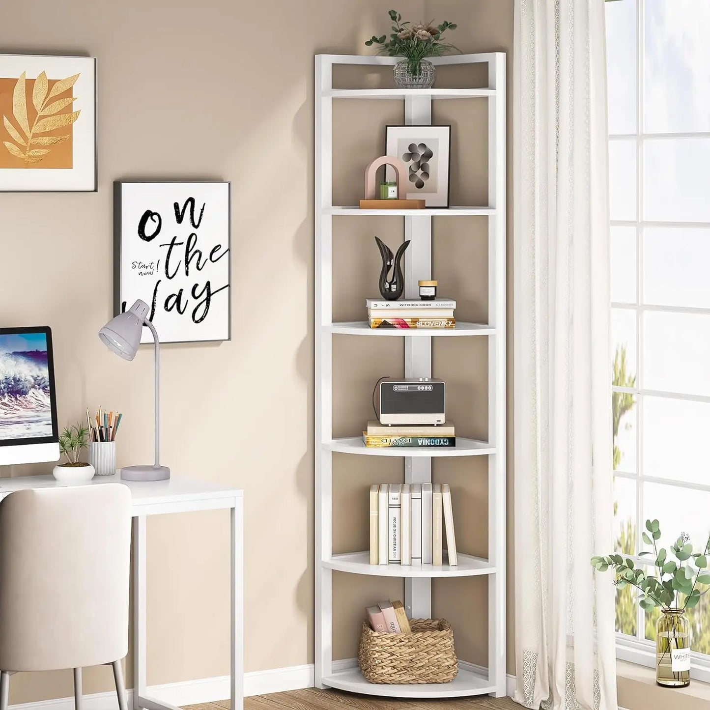 70.9 Inch Tall Corner Bookshelf Small Bookcase Modern Corner Shelving Unit Storage Rack